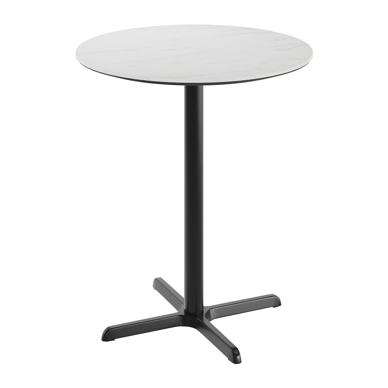 Flash Furniture Acadia 36 Round Wooden Dining Table with X-Base, White Faux Marble/Black Base (STRD36WMAT3030B)