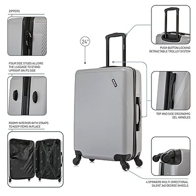 DUKAP Discovery 24" Hardside Suitcase, 4-Wheeled Spinner, TSA Checkpoint Friendly, Silver (DKDIS00M-SIL)