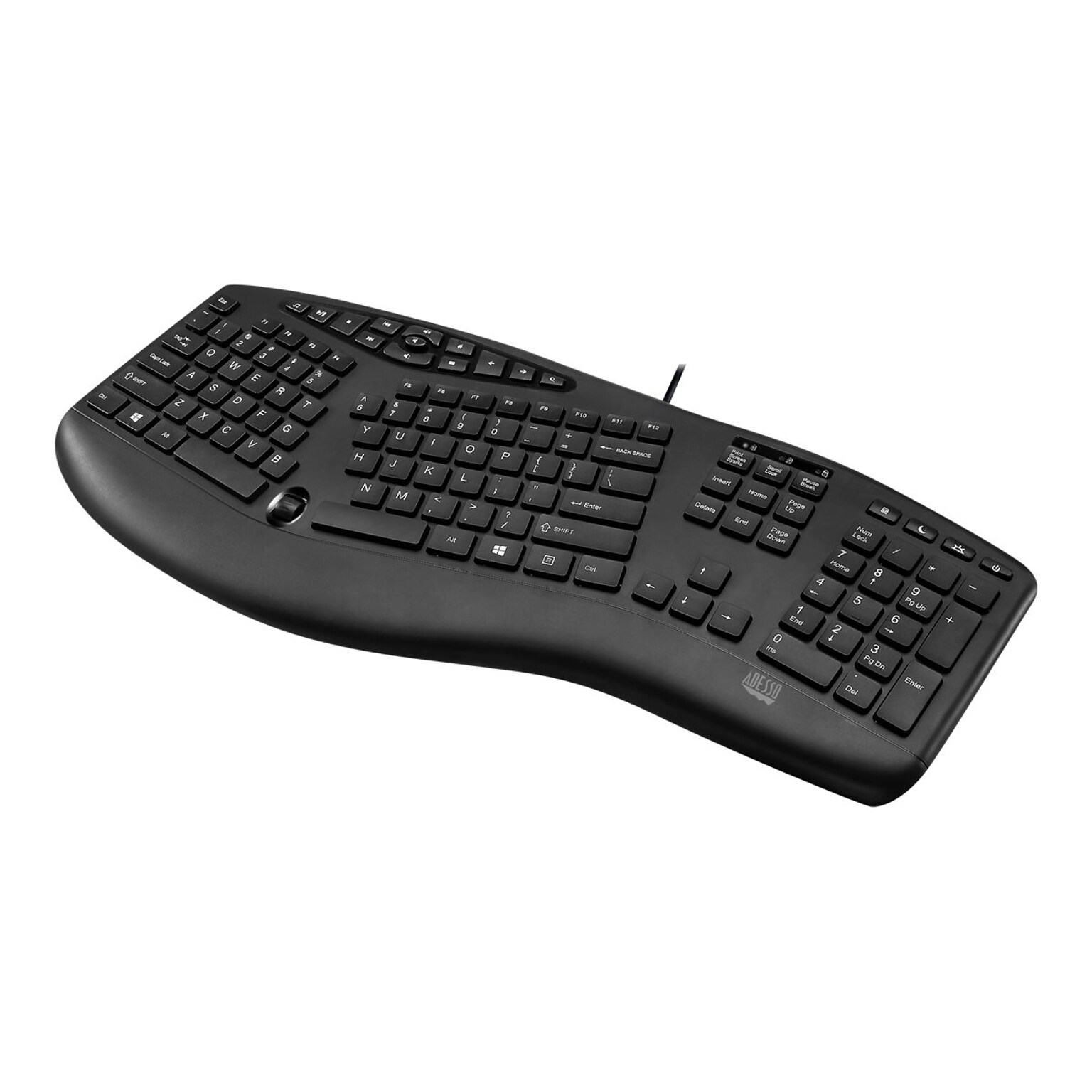 Adesso Tru-Form Media Ergonomic Keyboard, Black (AKB-160UB)