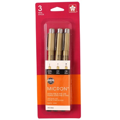 Sakura Pigma Micron Pen, Fineliner, Multicolor Ink, 3/Bundle (SAK50145-3)