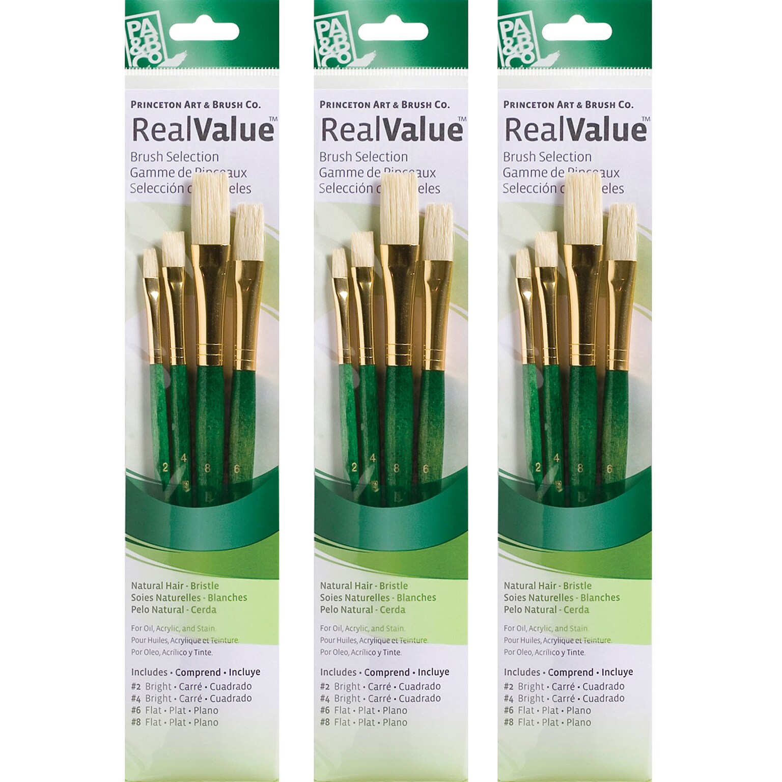 Princeton RealValue Short Handle Mixed Media Natural Variety Brush Set, 4/Set, 3 Sets/Bundle (PBXPR9112-3)