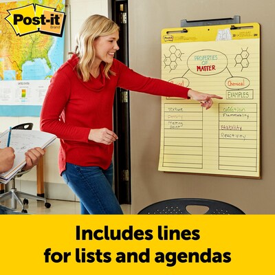 Post-it Super Sticky Easel Pad, 25 x 30 in., 2 Pads, 30 Sheets/Pad, Lined, 2x the Sticking Power, Canary Yellow