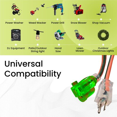 GoGreen Power 100' Indoor/Outdoor Extension Cord, 16 AWG, Orange (GG-13700)