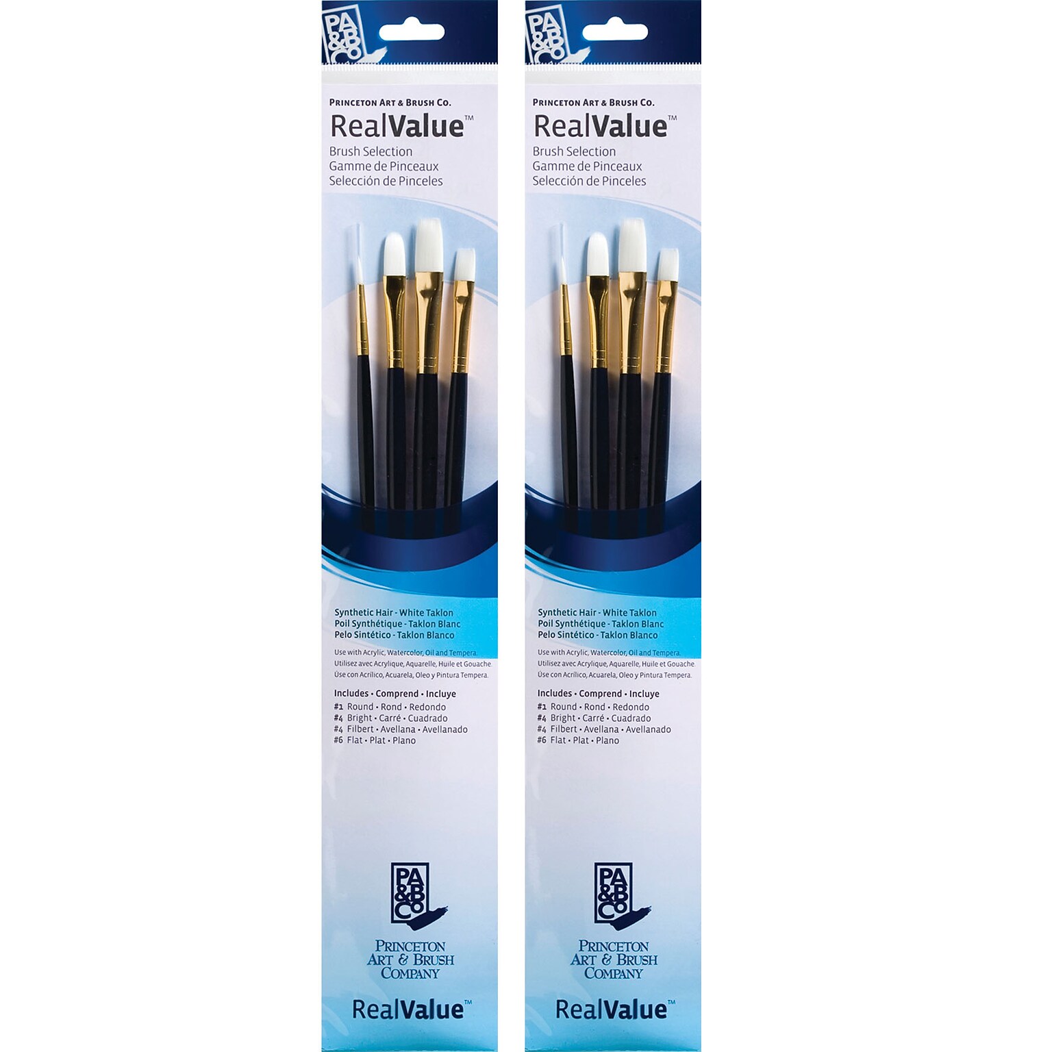 Princeton RealValue Long Handle Mixed Media Synthetic Taklon Variety Brush Set, 4/Set, 2 Sets/Bundle (PBXPR9130-2)