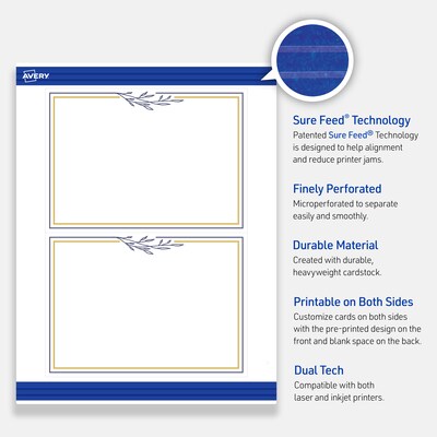 Avery Gold & Navy Border with Florals Matte Blank Card, White, 20/Pack (S00-DNS)