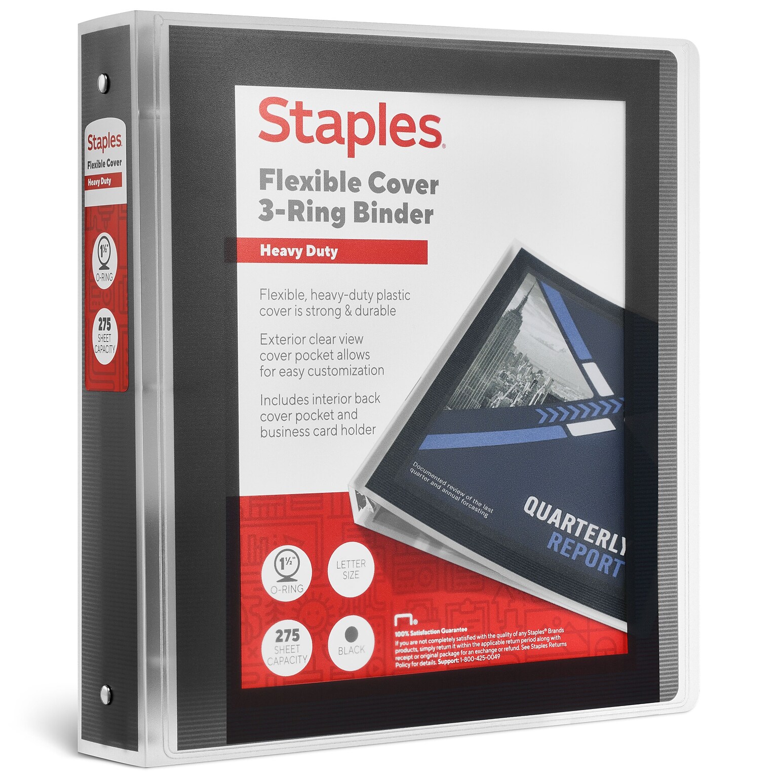 Staples Heavy Duty 1 1/2 3-Ring Flexible Poly Binders, Black (ST62615)