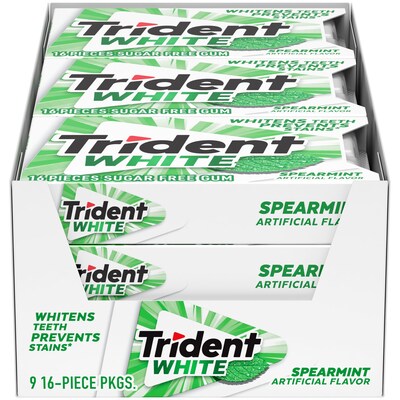 Trident White Sugar Free White Spearmint Gum, 16 Pieces/Pack, 9/Packs (VAM05125)