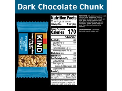 KIND Healthy Grains Gluten Free Dark Chocolate Chunk Energy Bar, 1.4 oz., 10 Bars/Box (67074)