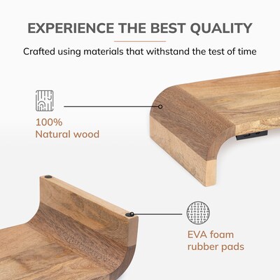 Anji Mountain Mango Wood Monitor Stand with Two USB Ports, Up to 32" Monitor, Natural (MS-CRV-MNG-P)
