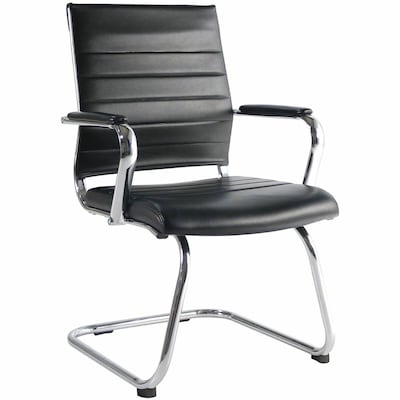 Lorell Tempo Modern Leather Guest Chair with Chrome Cantilever Base, Black (LLR63222)