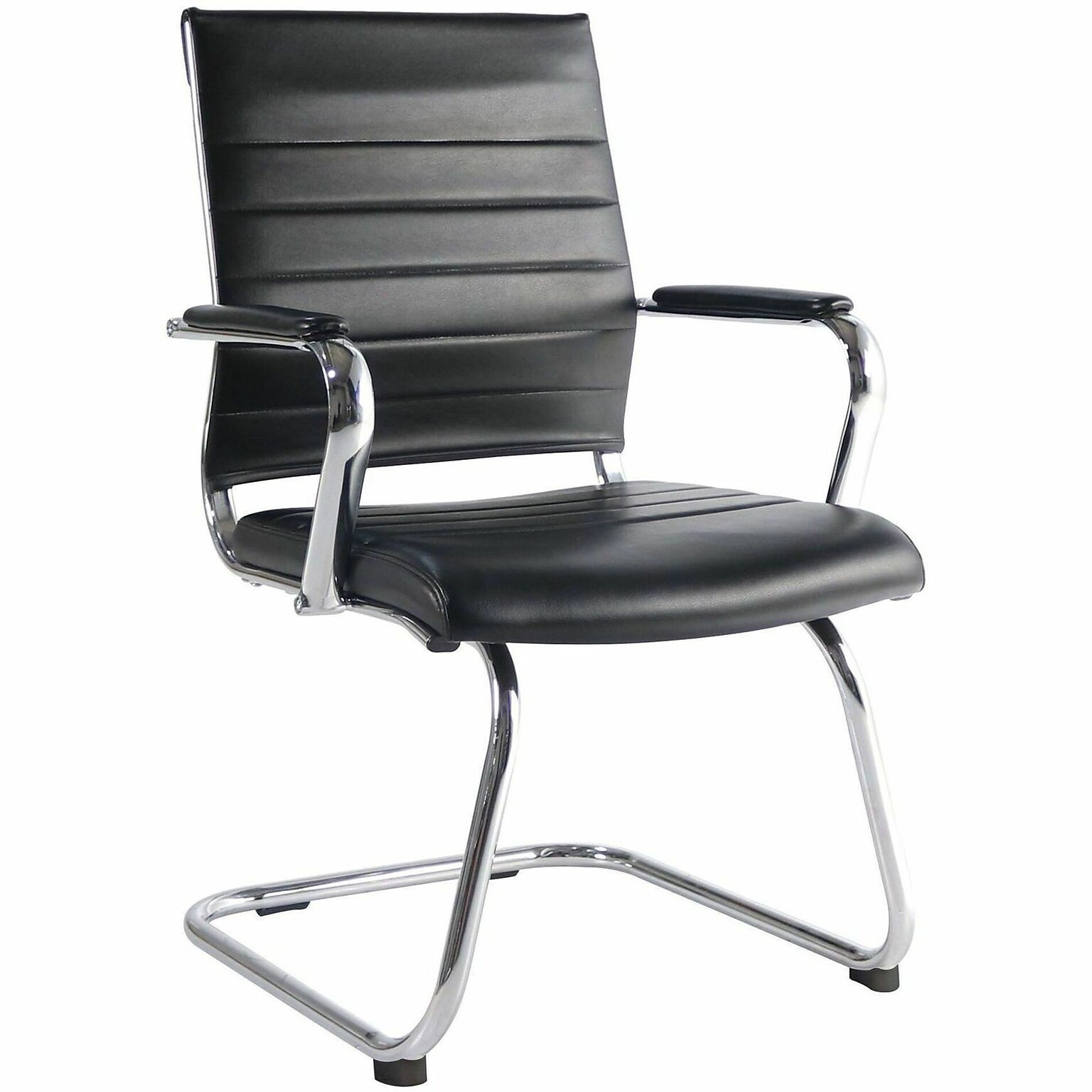 Lorell Tempo Modern Leather Guest Chair with Chrome Cantilever Base, Black (LLR63222)