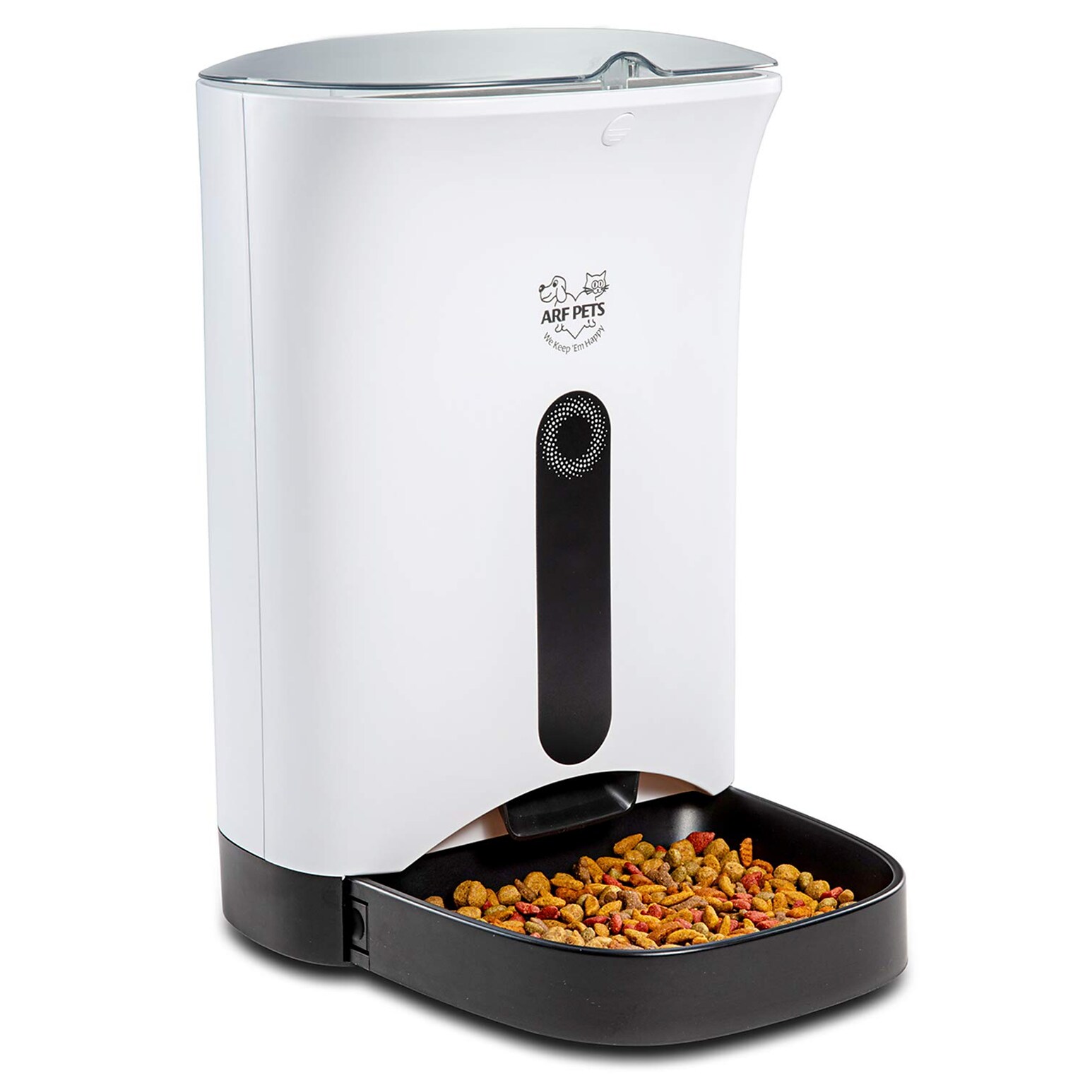 Arf Pets Automatic Pet Feeder w/ Portion Control, Voice Recording & Programmable, Black/White (APAFNEW2)
