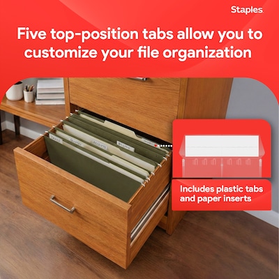 Staples 95% Recycled Hanging File Folder, 1/5-Cut Tab, Legal Size, Standard Green, 50/Box (ST490853/490853)