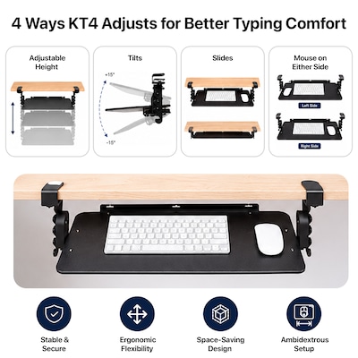 Uncaged Ergonomics KT4 Clamp-On Adjustable Under-Desk Keyboard Tray, Black