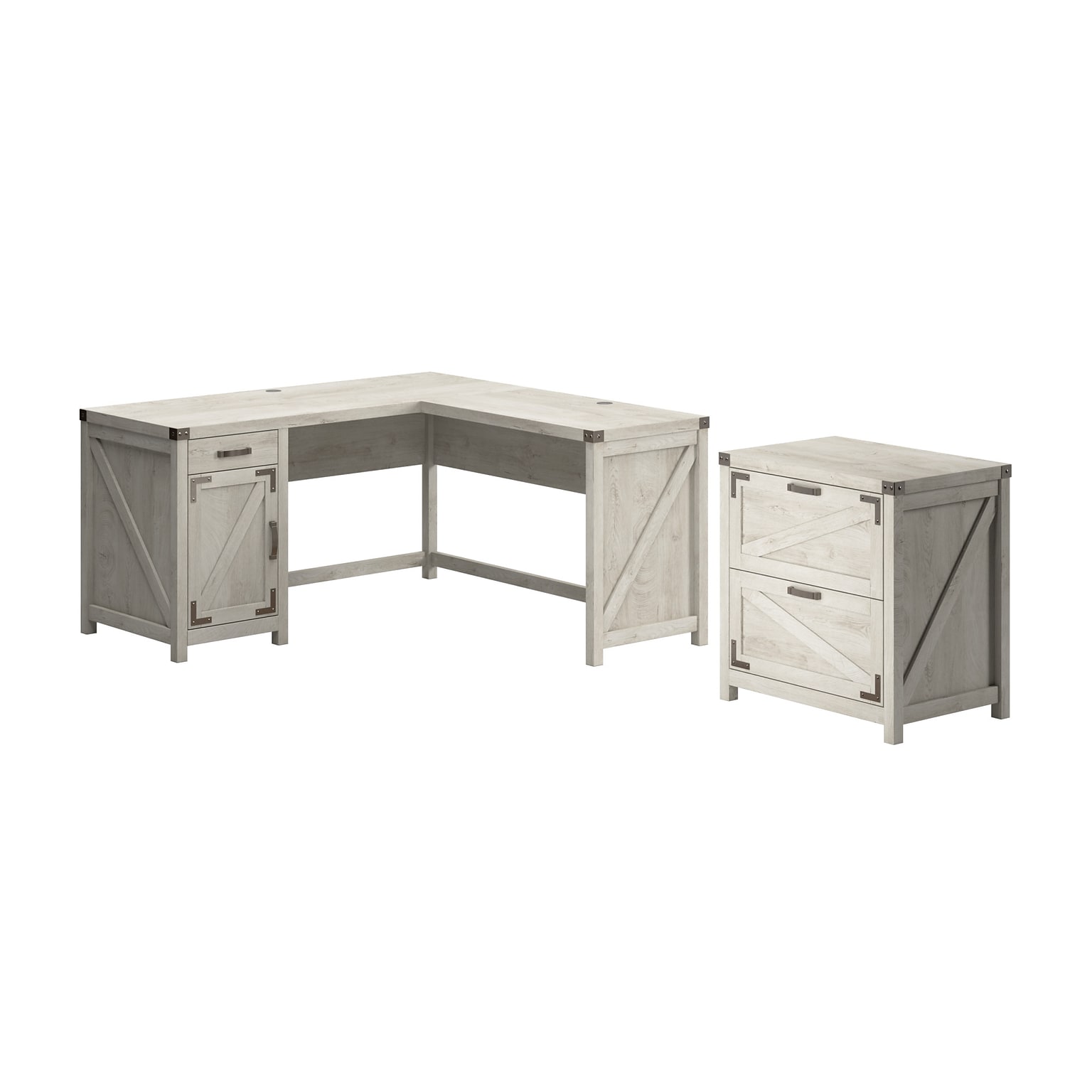Bush Furniture Knoxville 60W L Shaped Desk with 2 Drawer Lateral File Cabinet, Cottage White (CGR004CWH)