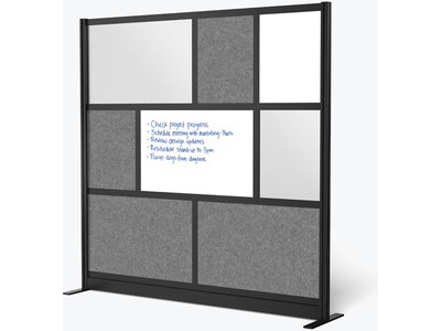 Luxor Workflow Series 8-Panel Freestanding Room Divider System Starter Wall with Whiteboard, 70"H x 70"W, Black/Gray