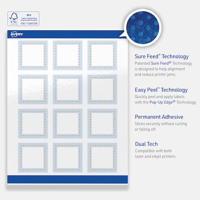 Avery Laser/Inkjet Square Multipurpose Labels, 2" x 2", White, 120/Pack (S00-DME)