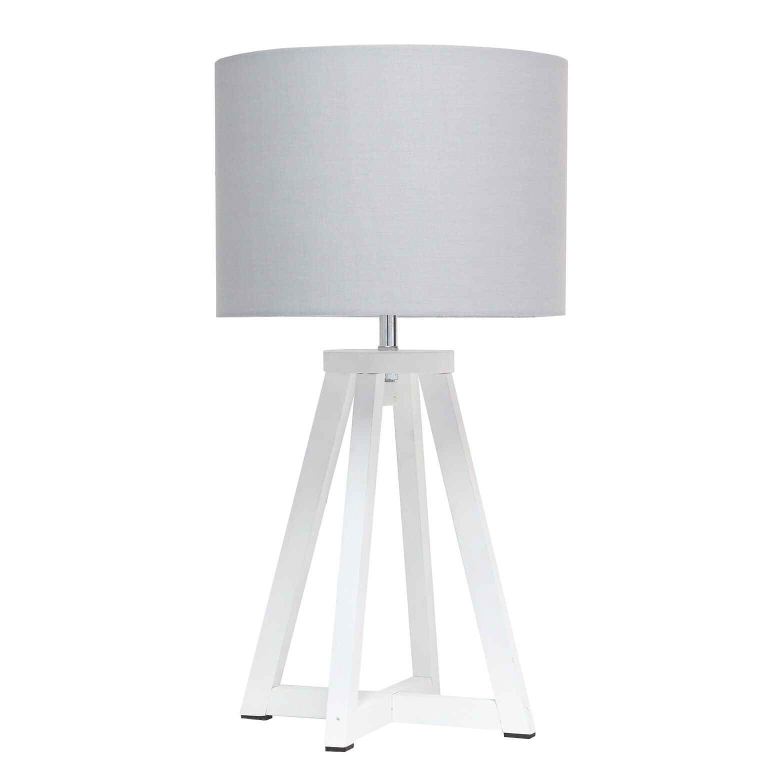 Simple Designs Interlocked Triangular White Wood Table Lamp with Gray Fabric Shade (LT1069-WHG)