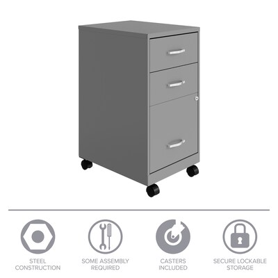 Space Solutions 18" 3-Drawer Mobile Letter Width Vertical File Cabinet, Arctic Silver (24429)