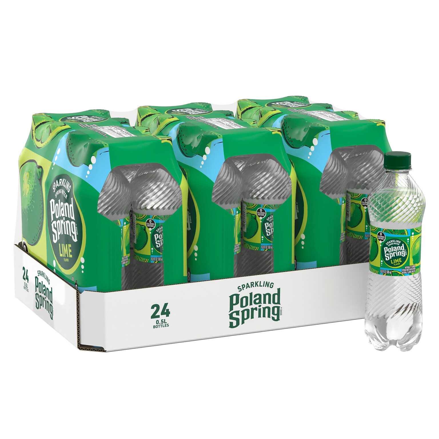 Poland Spring Zesty Lime Flavored Sparkling Water, 16.9 oz., 24/Carton (12349570/122058)