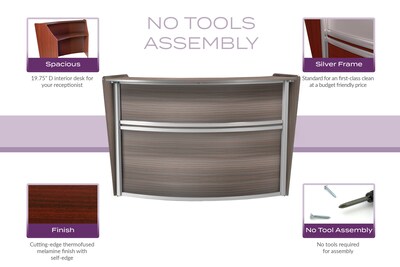 Regency Marque 72"W Curved Reception Desk Workstation, Driftwood Gray (77290GY)