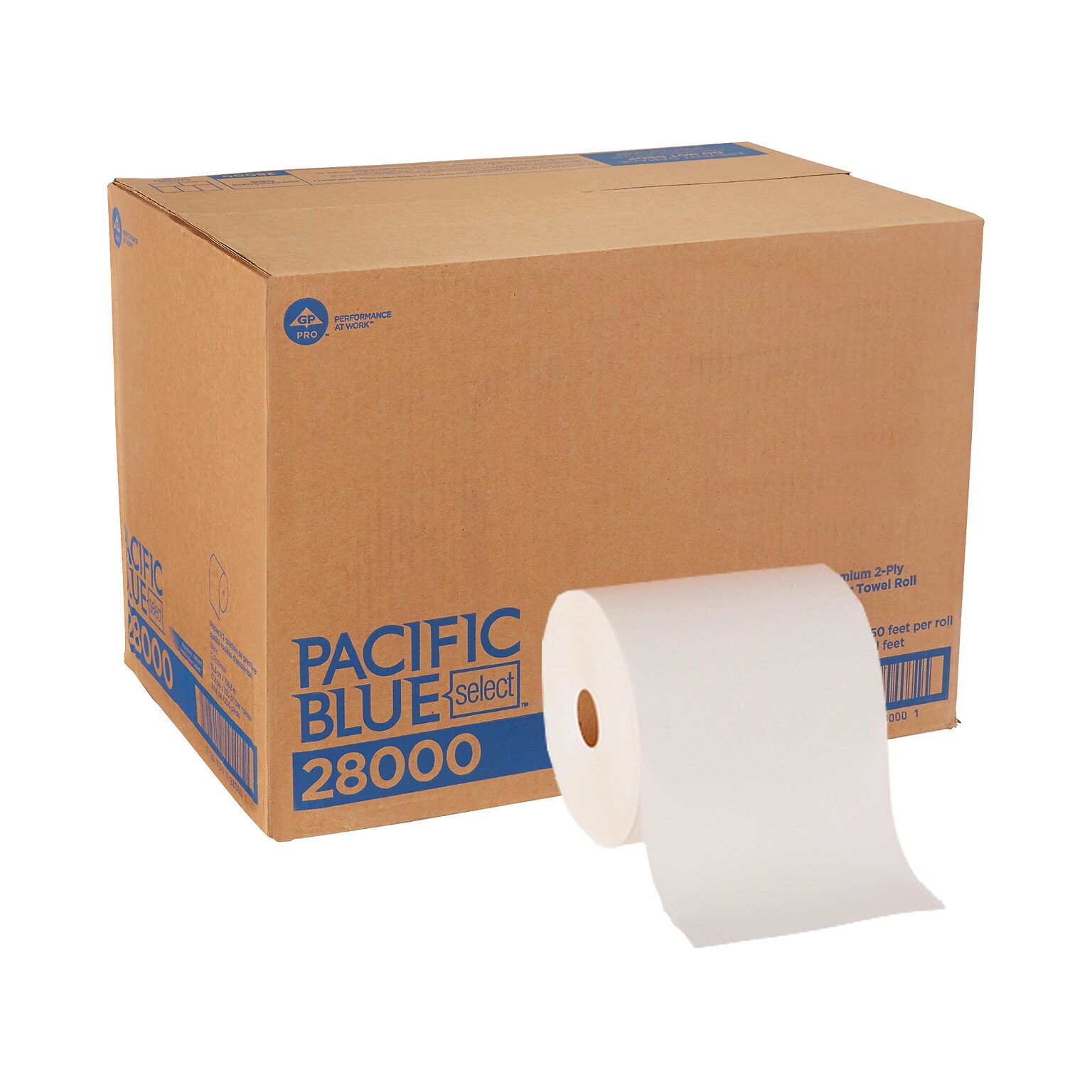 Pacific Blue Select Premium Hardwound Paper Towels, 2-ply, 350 ft./Roll, 12 Rolls/Carton (28000)