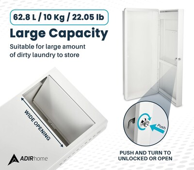 AdirHome Built-In Wall Laundry Hamper, 38.25"H x 7.25"W x 3.62"D, White (315-01-WHI)