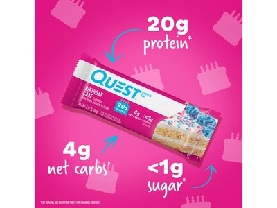 Quest Gluten Free Birthday Cake Protein Bar, 2.12 oz., 12 Bars/Box (QPBBDC12)