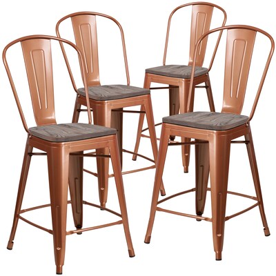 Flash Furniture Blake Contemporary Metal Vertical Back Counter Height Stool, Copper, 4-Pieces/Pack (4ET353424POCW)