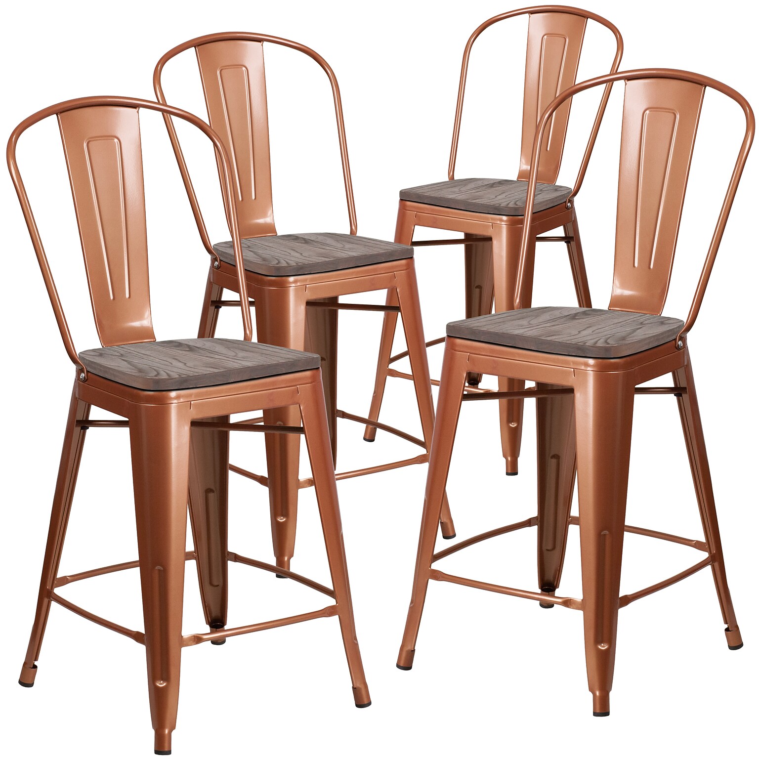 Flash Furniture Blake Contemporary Metal Vertical Back Counter Height Stool, Copper, 4-Pieces/Pack (4ET353424POCW)
