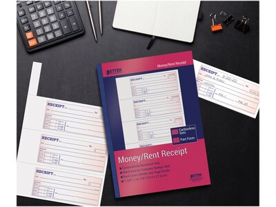 Better Office 2-Part Carbonless Money/Rent Receipt Book, 7.63" x 10.88", 200 Sets/Book, 4 Books/Pack (66204-4PK)