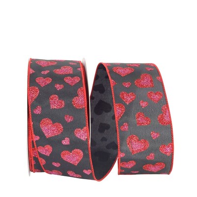 JAM Paper Glitter Hearts Ribbon, Black/Red (52640340713)