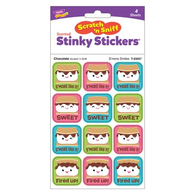 Trend Enterprises S'more Smiles Chocolate Scent Scratch 'n Sniff Stinky Stickers, Multicolored, 48/Pack, 6/Packs/Bundle