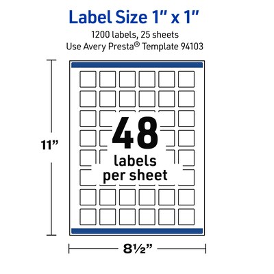 Avery Waterproof Square Laser Multipurpose Labels, 1" x 1", White, 1200/Pack (19479399469)