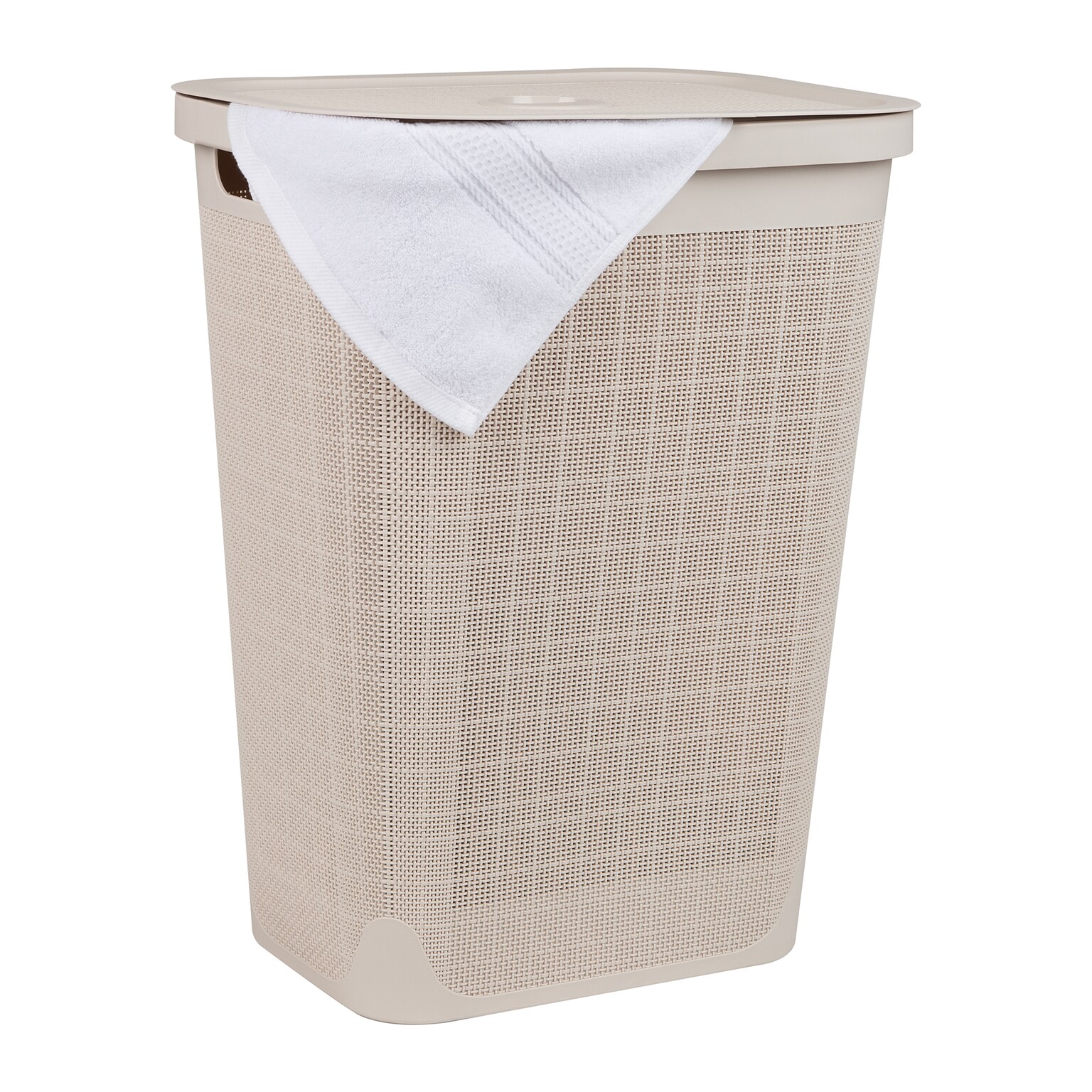 Mind Reader 15.85-Gallon Hamper with Lid, Plastic, Ivory (60FABHAMP-IVO)