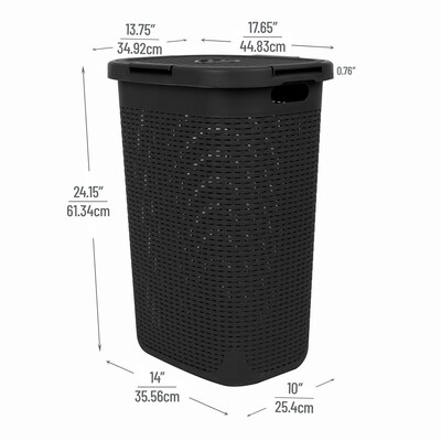 Mind Reader 15.8 Gallon Hamper with Lid, Plastic, Black, 3/Pack (3PK60HAMP-BLK)