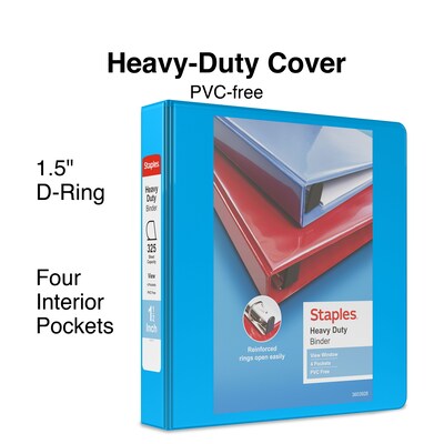 1-1/2 Heavy-Duty View Binder with D-Rings, Light Blue