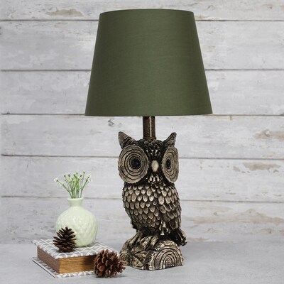 Simple Designs Woodland 19.85" Tall Contemporary Gazing Brown and White Night Owl Novelty Bedside Desk Lamp, Green (LT2098-GRN)