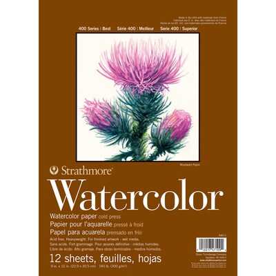 Strathmore 400 Series 9 x 12 Wire Bound Watercolor Sketch Pad, 12 Sheets/Pad, 3/Bundle (STTP440103
