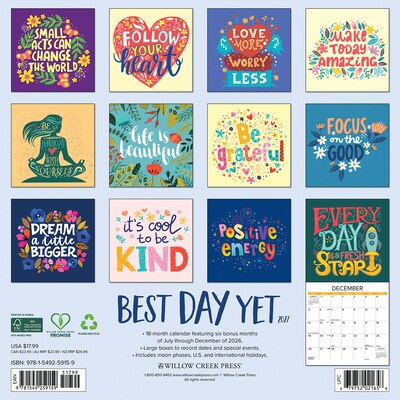 2027 Willow Creek Best Day Yet 12 x 12 Monthly Wall Calendar, Assorted Colors (59159)
