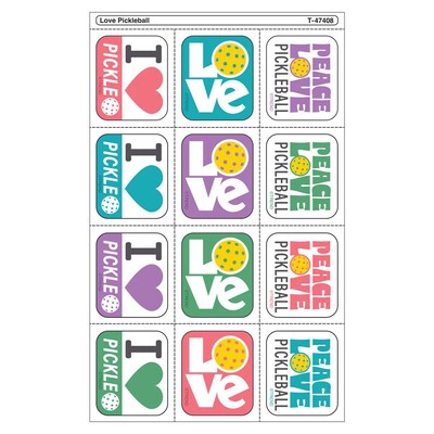 Trend Enterprises Love Pickleball Tear & Share Stickers, Multicolored, 60/Pack, 6/Packs/Bundle (T-47408-6)
