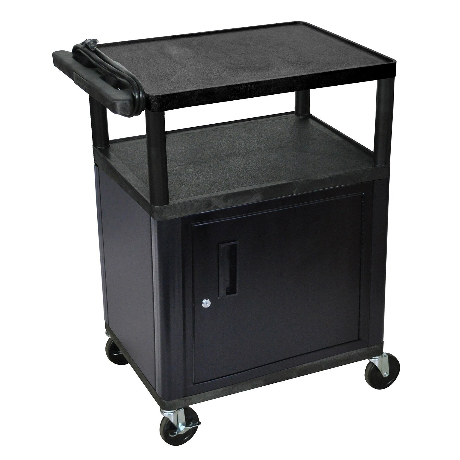 Luxor LP 3-Shelf Plastic/Poly Mobile Presentation Cart with Lockable Wheels, Black (LP34CE-B)