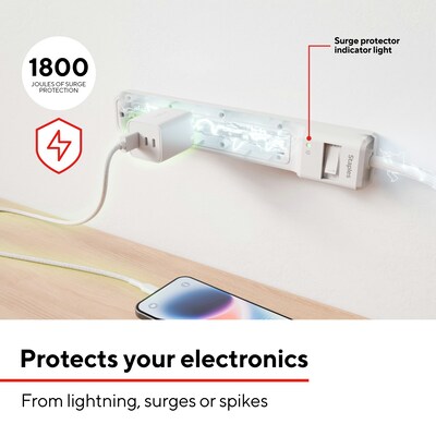 Staples TECH 6-Outlet Surge Protector, 6', 1800 Joules, White (ST62780)