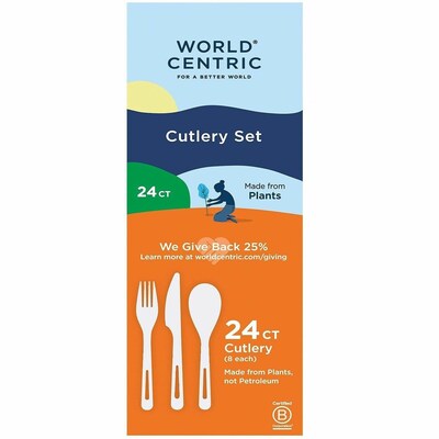 World Centric Plastic Cutlery Set, Medium-Weight, Light Beige, 24 Pieces/Pack (WORASPSR)