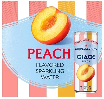 SANPELLEGRINO CIAO! Peach Flavored Sparkling Seltzer Water, 11.15 oz., 6 Cans/Box (0-41508-76547-3)
