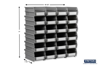 Triton Products LocBin Medium Stackable Plastic Storage Bin, 3 x 4.125x 7.375, 1.58 Qt., Gray, 24/Pack (3-220GR)