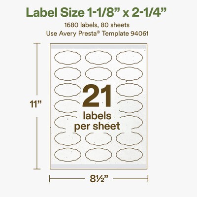 Avery Hemp Oval Scalloped Laser/Inkjet Multipurpose Labels, 1-1/8" x 2.25", Off-White (1680/Box)