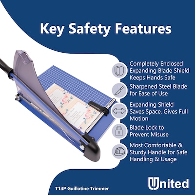 United Professional 14" Guillotine Paper Trimmer, Blue (T14P)