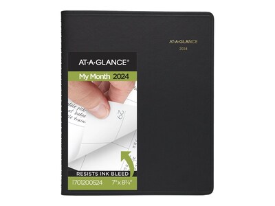 2024 AT-A-GLANCE 7 x 8.75 Monthly Planner, Black (70-120-05-24)