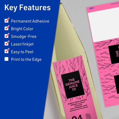 Avery Rectangle Laser/Inkjet Multipurpose Labels, 3-1/4 x 8-3/8, Bright Pink (60/Pack)